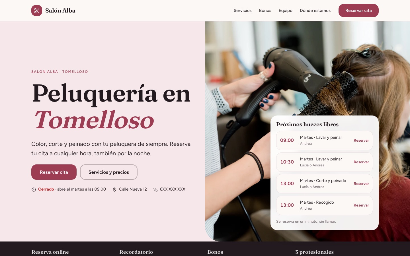La web de Salón Alba, un centro de ejemplo