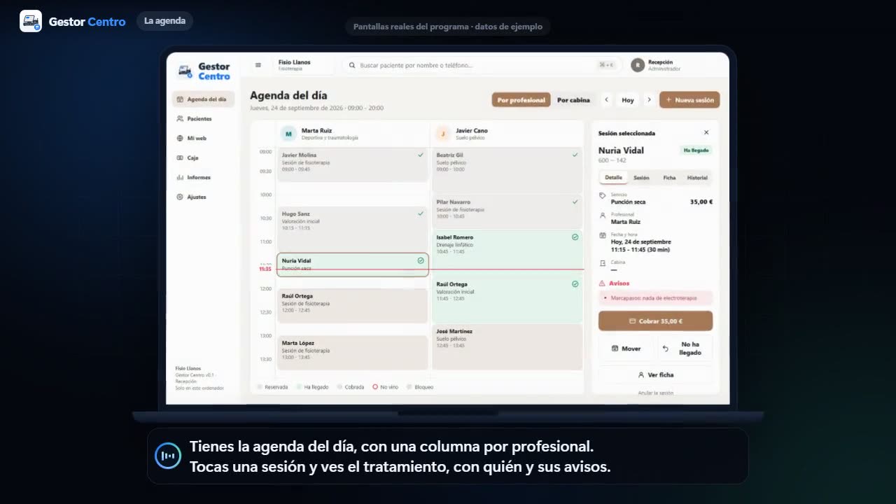 La demo de Gestor Centro: la agenda del día, con pantallas reales del programa